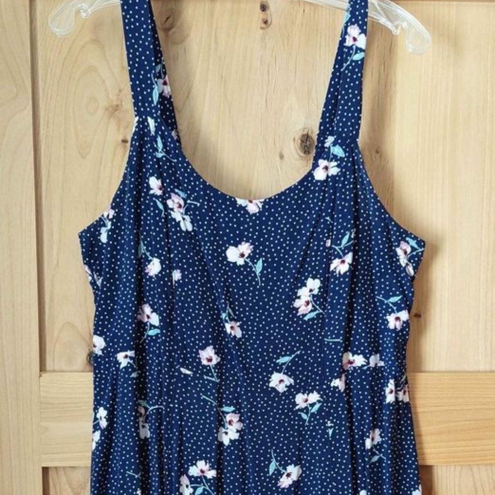 Women's Blue Polkadot Floral Spring Summer Dress Large X-Large
